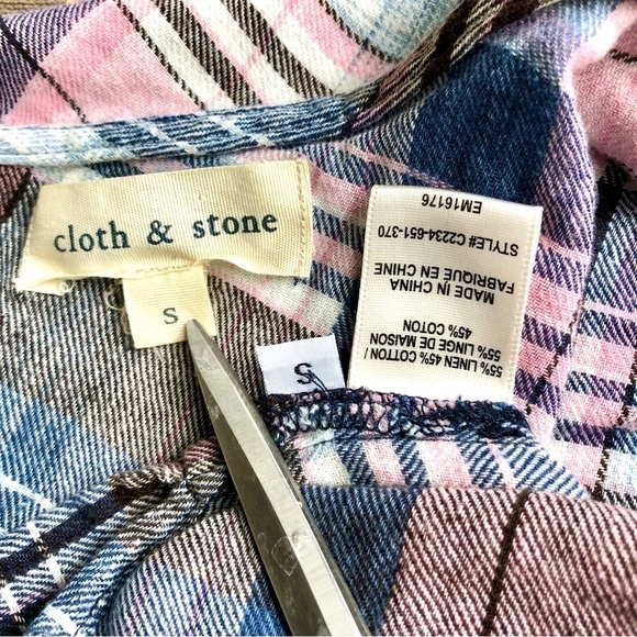 Anthropologie Top Plaid One Shoulder Pink Blue  (S) - Picture 5 of 7